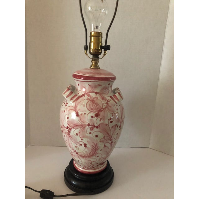 Vintage Mid 20th Century Italian Glazed Ceramic Pink Floral Table Lamp For Sale - Image 4 of 13