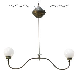 Converted Nickel-Plated Brass and Glass Double Oil Pendant Lamp, 1890s For Sale
