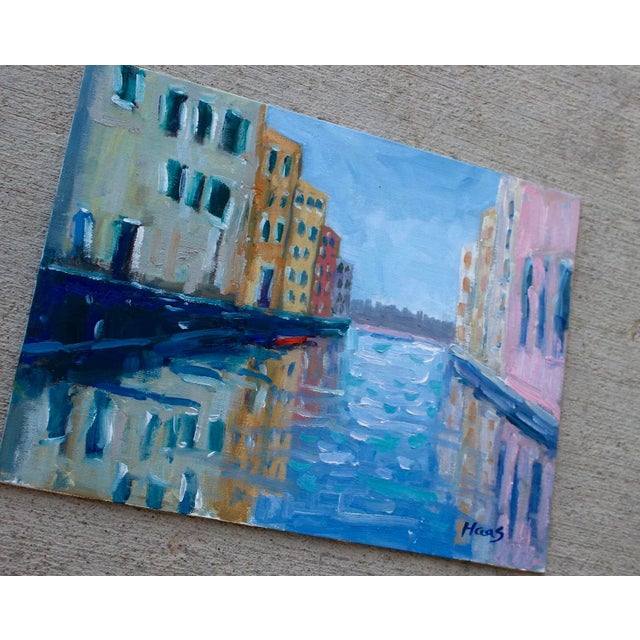 Quiet Places & City Waterways — Venetian Canal Original oil painting by L. Haas, 12 x 9 in unframed canvas panel, signed....