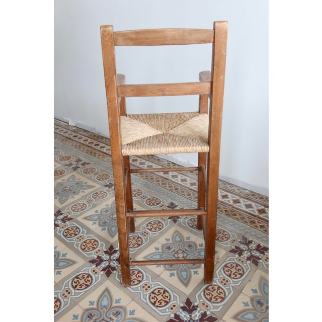Wood Vintage Wooden Children's High Chair with Straw Seat, 1980s For Sale - Image 7 of 9