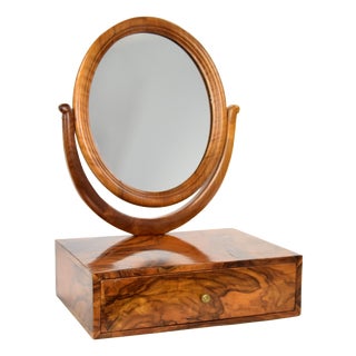 Walnut Burl Table Top Vanity Mirror with Drawer, 19th Century For Sale