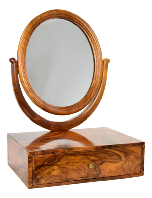 Walnut Burl Table Top Vanity Mirror with Drawer, 19th Century