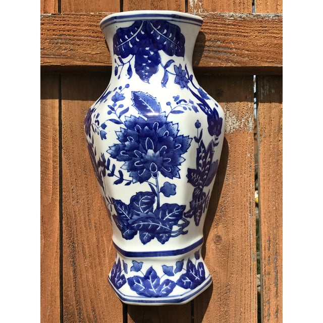 Vintage Chinoiserie Blue and White Wall Pocket Vases Set of 3 Chairish