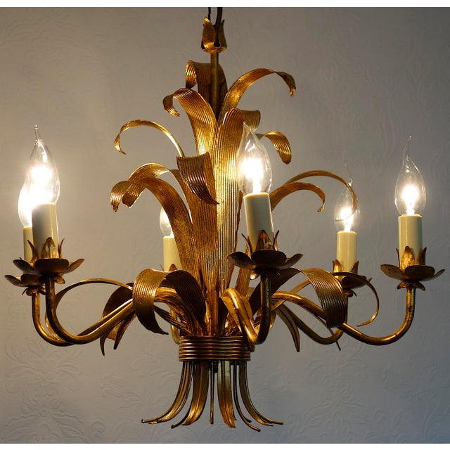 Metal Gilded Metal 6-Light Chandelier by Hans Kögl, 1970s For Sale - Image 7 of 14