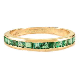 14k Yellow Gold Channel Set Square Emerald Band Ring Size 6.5 Gifts for the Hostess For Sale