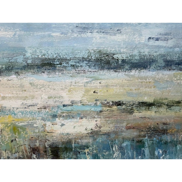 Paint Neutral & Blue Coastal Wetlands Canvas - Original Acrylic Art For Sale - Image 7 of 9