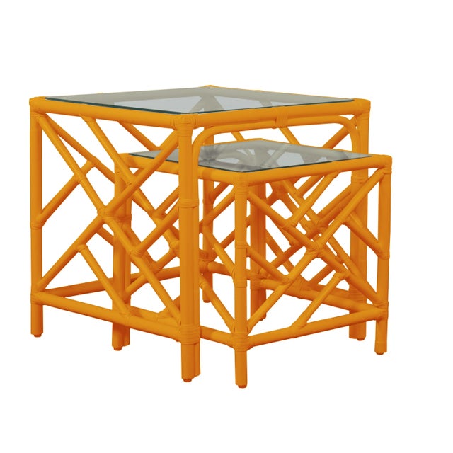 David Francis Chippendale Nesting Tables - Orange For Sale - Image 4 of 7