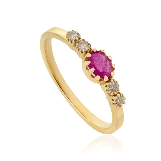 Not Yet Made - Made To Order Ruby and Diamond Five-Stone Engagement Band Size 5.5 in 14k Solid Gold For Sale - Image 5 of 16
