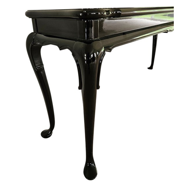 Chinoiserie 1970s Vintage Custom Chinoiserie Sofa Console Table Black Lacquer Ebonized Asian For Sale - Image 3 of 8