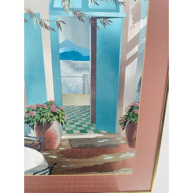 Blue Vintage Richard Akerman Dufex Foil Print "Fruits De Provence" | Excellent Condition, Gold Metal Frame | Shimmering Mediterranean Wall Art For Sale - Image 8 of 14