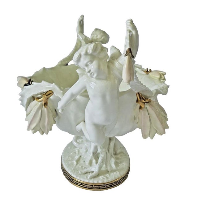 Victorian 19th Century Moore Brothers English Porcelain Cactus Flower Double Cherub Centerpiece For Sale - Image 3 of 11