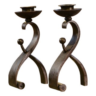 Wrought Iron Candlesticks by Charles Piguet, 1940s, Set of 2 For Sale