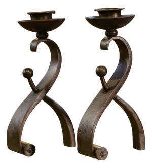 Wrought Iron Candlesticks by Charles Piguet, 1940s, Set of 2
