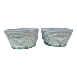 Pair of Mid-Century Cast Stone Greek Key & Grapevine Tub Planters - Asheville Estate For Sale