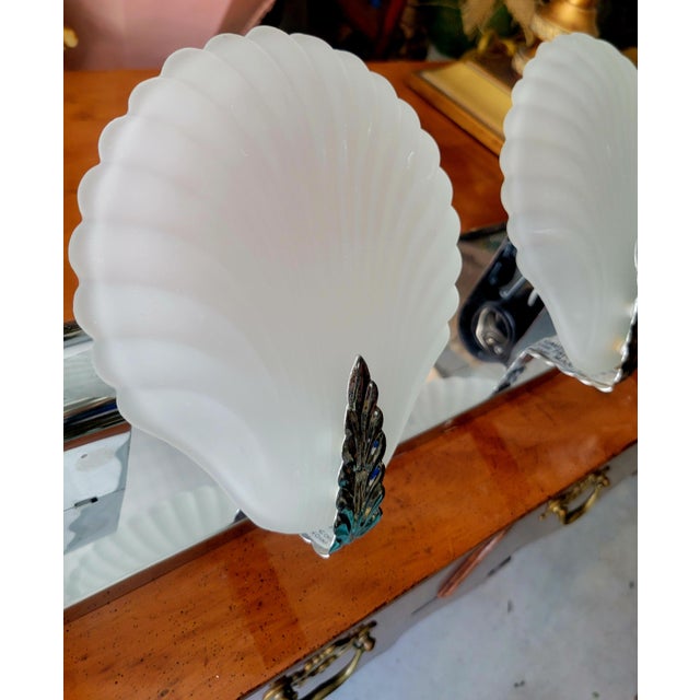 Chrome Vintage Coastal 4 Light Seashell Chrome White Bathroom Vanity Wall Fixture Light For Sale - Image 8 of 11