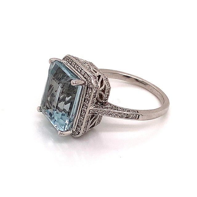 Diamond Aquamarine Ring 14k Gold 6.25 TCW Certified For Sale In New York - Image 6 of 13
