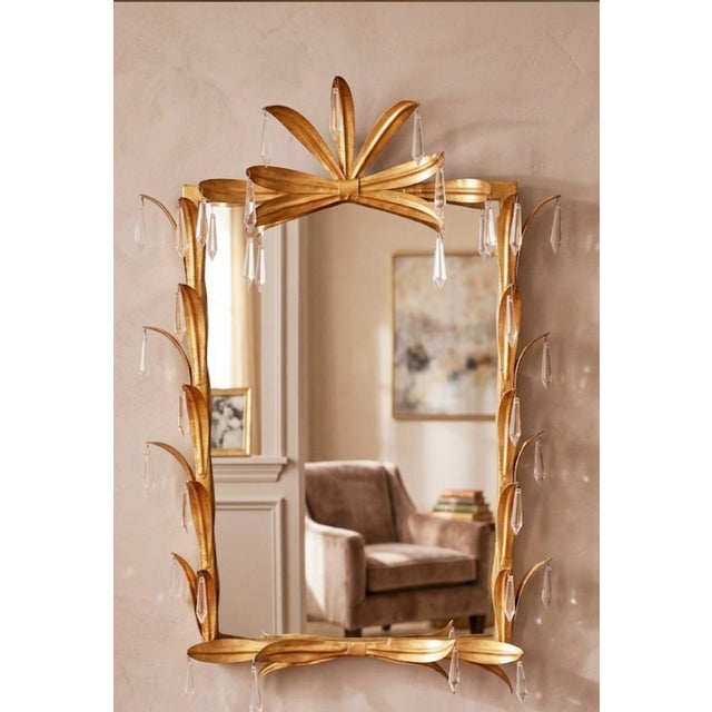 Hollywood Regency Vintage Hollywood Regency Hans Kogl Style Gold Gilt Metal Palm Frond Crystal Wall Mirror For Sale - Image 3 of 9