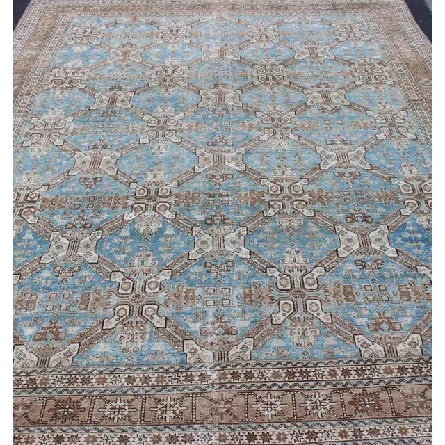 Brown, blue, and taupe geometric Persian Tabriz rug, rug SUS-1908-22, country of origin / type: Iran / Tabriz, circa 1920...
