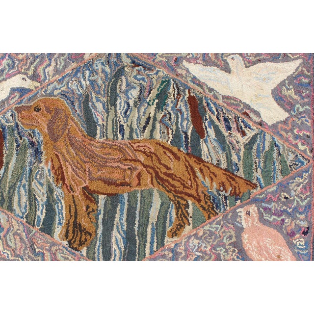 Textile American Hooked Rug With a Golden Retriever With Different Type of Birds For Sale - Image 7 of 11