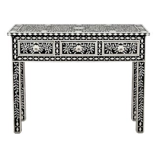 Handcrafted Marrakesh Bovine Bone & Black Resin Inlay Console Table For Sale