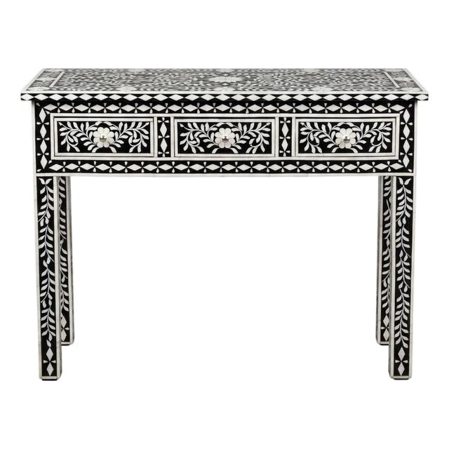 Handcrafted Marrakesh Bovine Bone & Black Resin Inlay Console Table For Sale