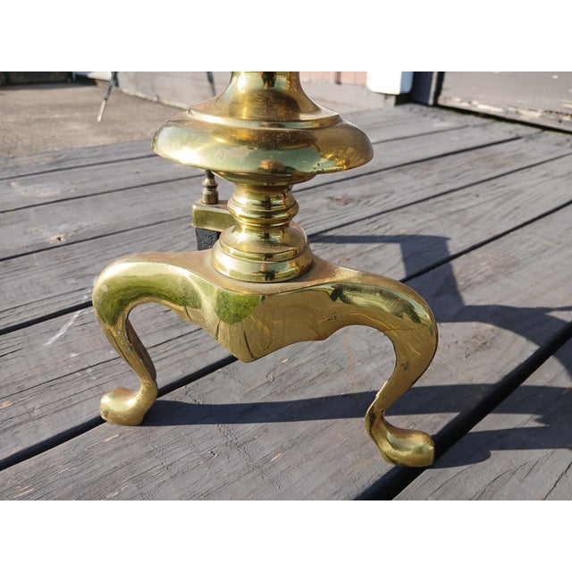 Vintage Ornate Cast Brass Fireplace Andirons 1950s For Sale - Image 13 of 18