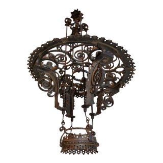 French Antique Wrought Iron Chandelier For Sale