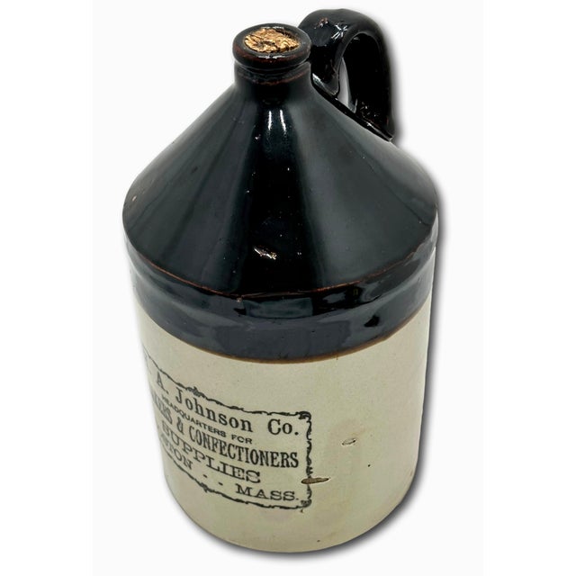 Ceramic Antique Early 1900s American Stoneware Bakers & Confections Supply Advertising Jug From Boston Massachusetts For Sale - Image 7 of 12