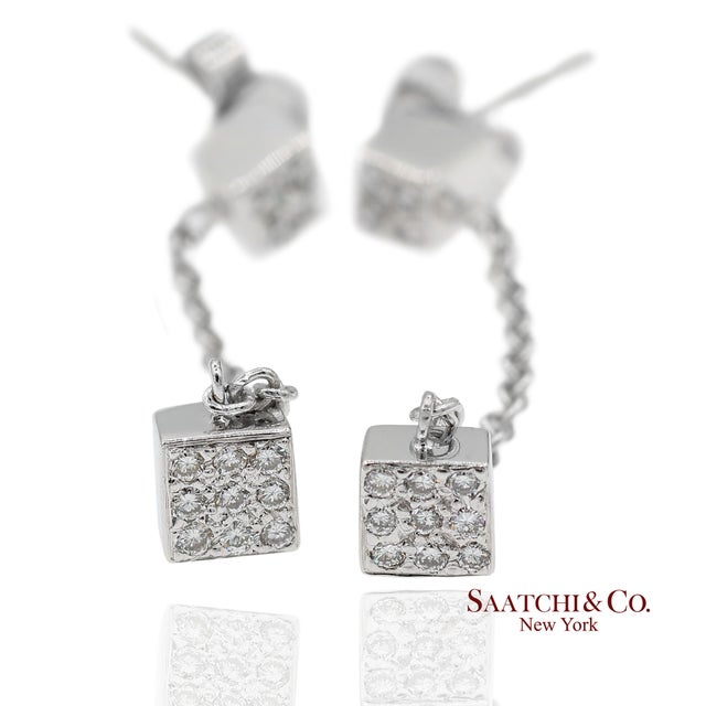 Early 21st Century 18k 750 Solid White Gold Natural Diamond Box Drop Earrings, A Pair For Sale - Image 5 of 8