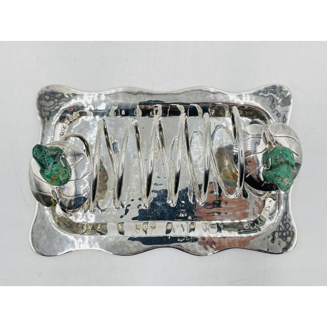 1980s 1980s Emilia Castillo Silver Plate & Malachite Frog Document Holder, Hand Signed For Sale - Image 5 of 11