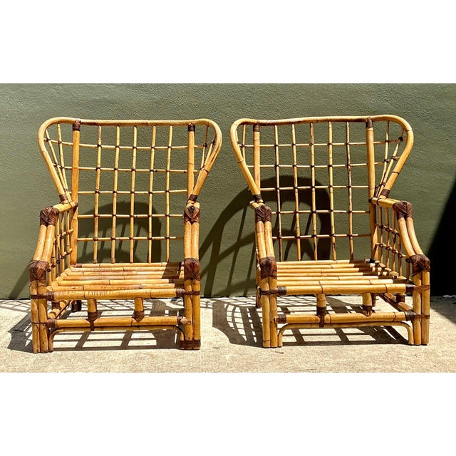 Vintage Grid Rattan High Back Chairs - Pair For Sale - Image 10 of 12