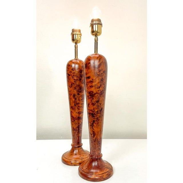 Classical Style Turned Burl Wood Table Lamps, 1970s, Set of 2 For Sale - Image 12 of 14