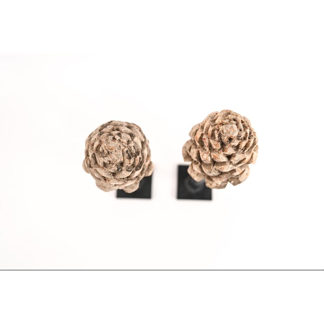 Folk Art Antique Carved Wooden Architectural-Salvaged Artichoke Finials—A Pair For Sale - Image 3 of 9