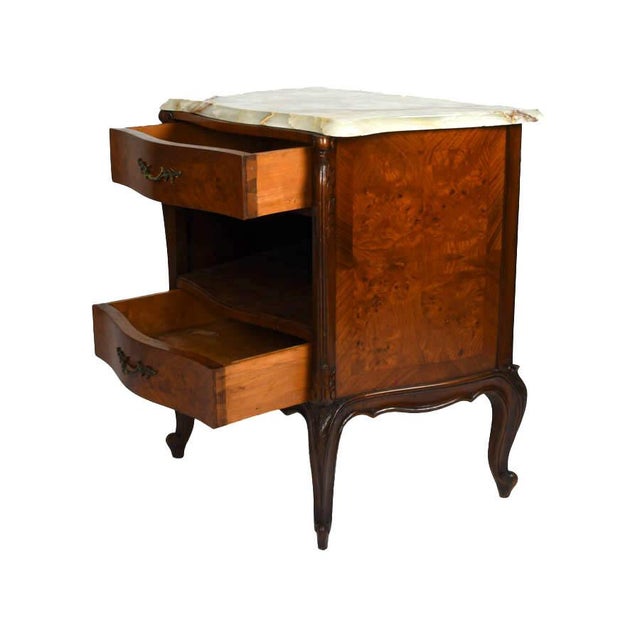 Early 20th Century Antique French Provincial Walnut Two‑Drawer Nightstand With Marble Top For Sale - Image 5 of 12