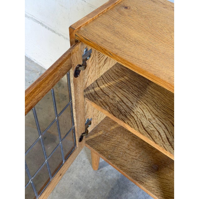 Oak Display Cabinet With Leaded Glass Doors Interior Shelf Mid-Century Modern Denmark 1960s For Sale - Image 10 of 10