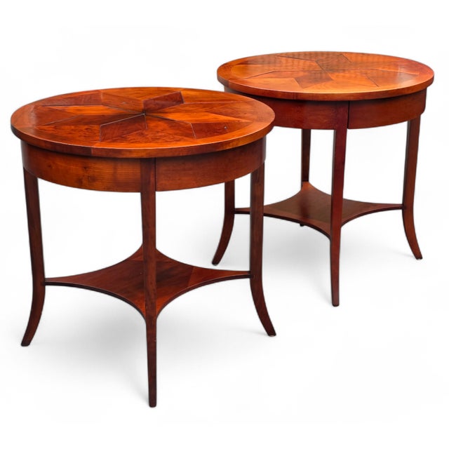 Early 21st Century Niermann Weeks Round Parquet Side Tables - Set of 2 For Sale - Image 5 of 15