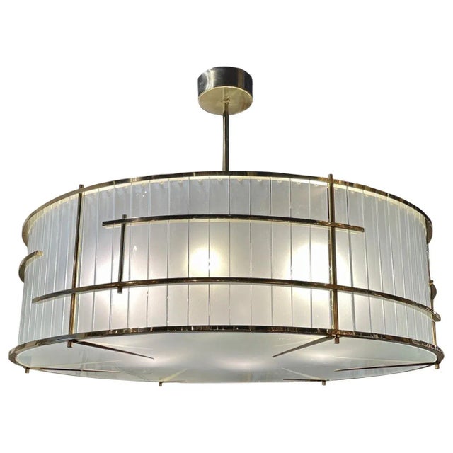 Metal Large Scale Murano Glass and Brass Round Chandelier For Sale - Image 7 of 7