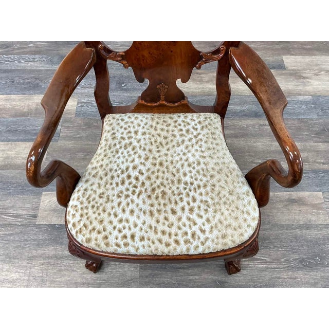 Vintage Queen Anne Burl Walnut Dining Chairs With Leopard Velvet Seats — Set of 8 For Sale - Image 14 of 18