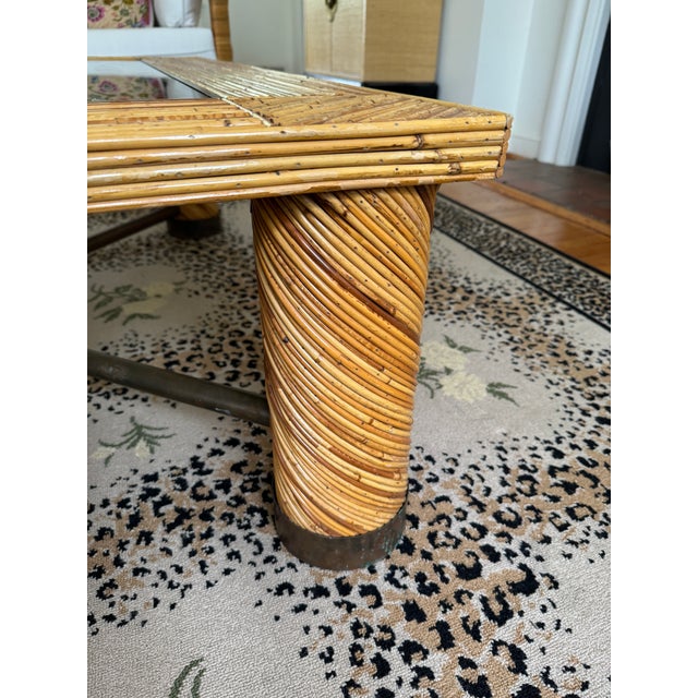 Wood Italian Pencil Reed Coffee Table With Brass, Glass For Sale - Image 7 of 9