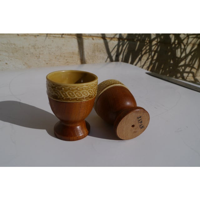 Mid-Century Modern 1960s Vintage Wood Ceramic Easter Egg Cups, Japan- Set of 2 For Sale - Image 3 of 10