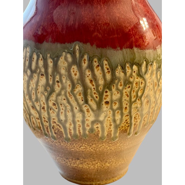 Late 20th Century Ray Pottery Drip Glaze Vase North Carolina Studio Art-Red Green Brown-Ceramic For Sale - Image 6 of 8