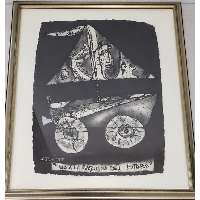 Eduardo Exposito Gonzalez "No to the Machine of the Future" Original Mixed Media 20th C. For Sale In San Francisco - Image 6 of 8