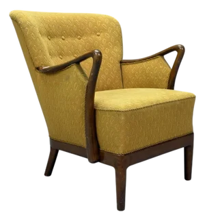Slagelse Mobelvaerk, Fabric, Wood, Sculptural Arm Chair, Denmark, 1960s