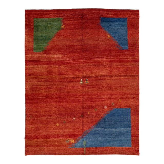 Contemporary Persian Gabbeh Designed Wool Rug in Red For Sale
