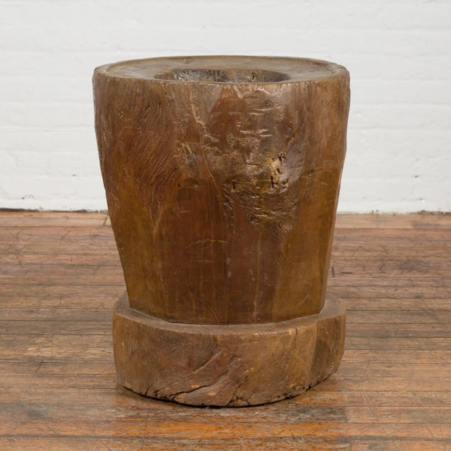 Antique Indonesian Rustic Tree Stump Planter with Weathered Appearance For Sale - Image 9 of 10