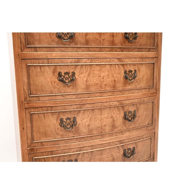 Bow Front Burr Walnut Chest of Drawers, 1930s For Sale - Image 9 of 11