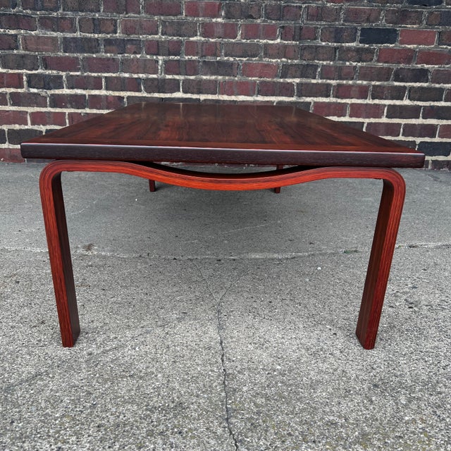 Oxblood Red Large Mid-Century Modern Rosewood Coffee Table by Westnofa Bentwood Legs For Sale - Image 8 of 12