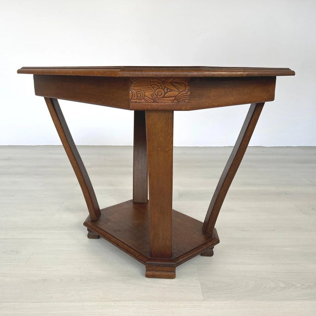 Dimensions: H 26.5” x W 33.7” x D 26.3” Art Deco pedestal coffee or side table with lower shelf. Please see our other...
