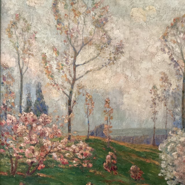 Impressionistic French Landscape Painting on Canvas" Blooming Trees" Signed Framed Circa 1934 For Sale - Image 4 of 12