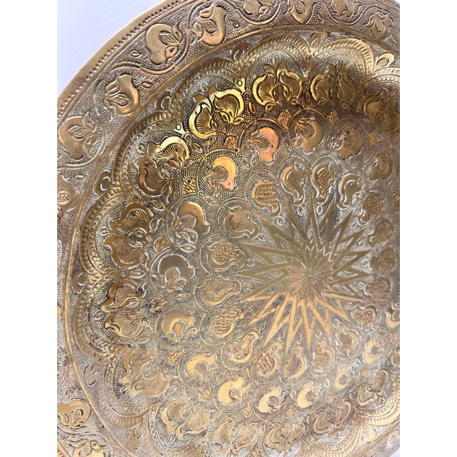 Indian Vintage Etched Brass Tray – Tabletop Entertaining Decor – Boho Chic For Sale - Image 3 of 7